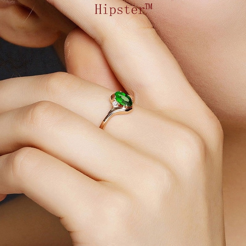 Best Selling Fashion Trend Creative Rose Gold Green Crystal Open Adjustable Ring