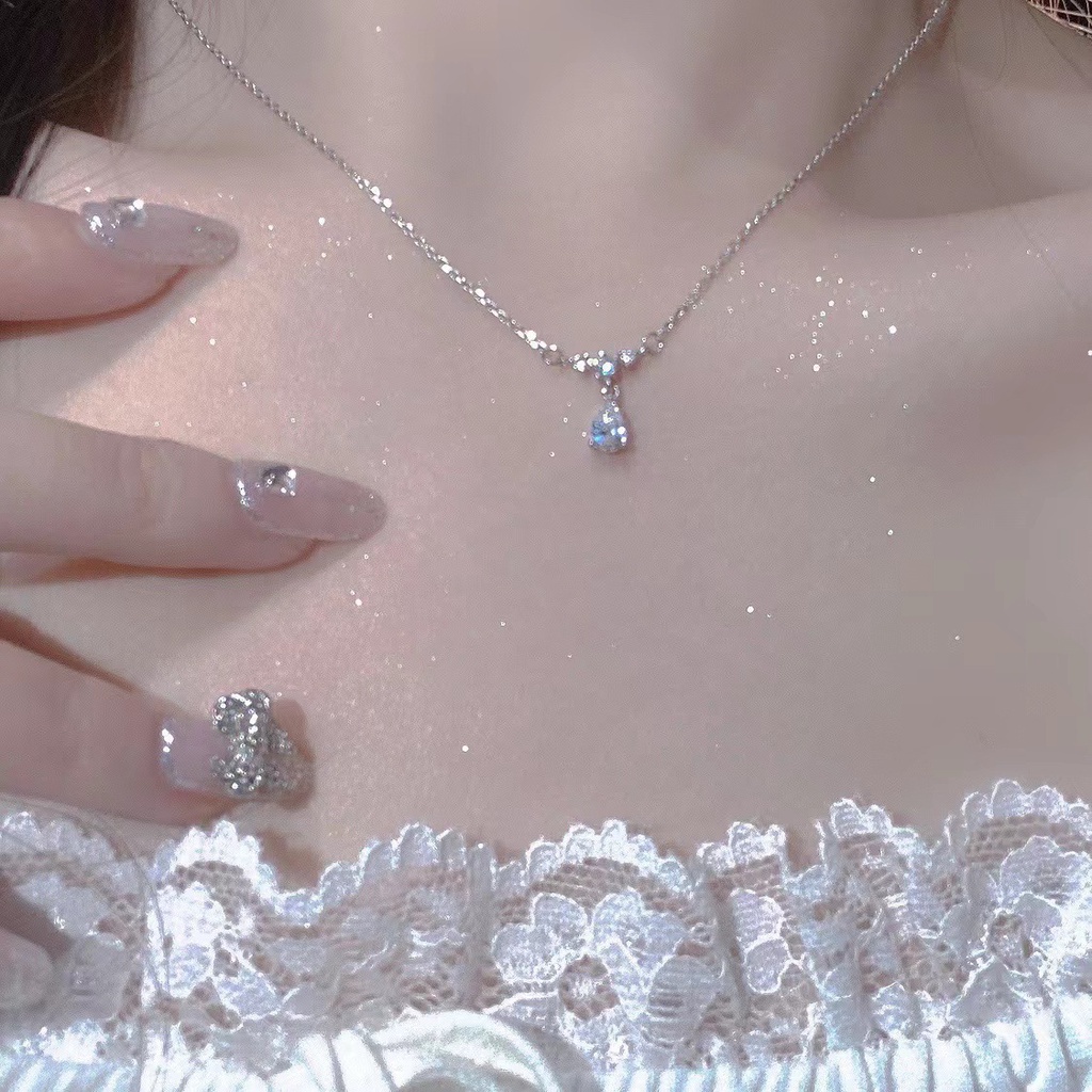 Kalung Rantai Liontin Water Drop Bahan Zirkon Untuk Aksesoris Perhiasan