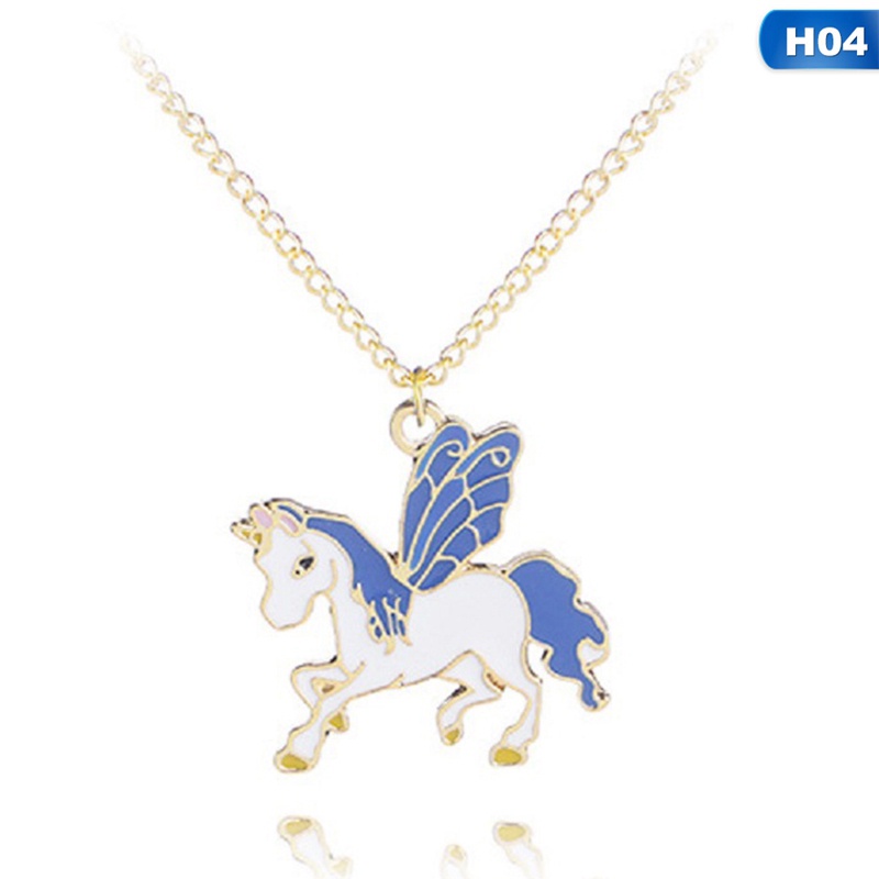 1pc Necklaces Cartoon Colorful Horse Unicorn Pendant Alloy Fashion Jewelry Gift