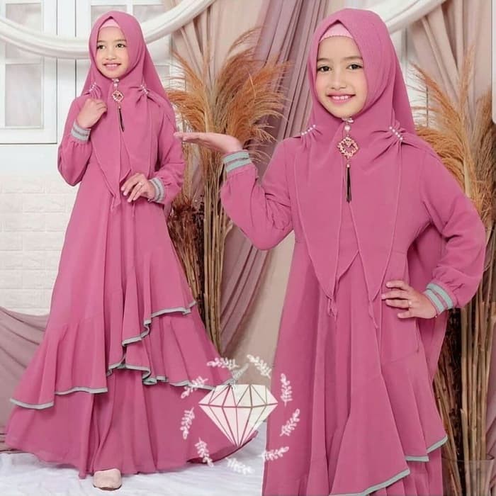 Set Gamis Anak Syar'I Couple Lebaran Toyobo Tahun Aida Anv 2 DZ485  Layer Polos Set Khimar Ravindra