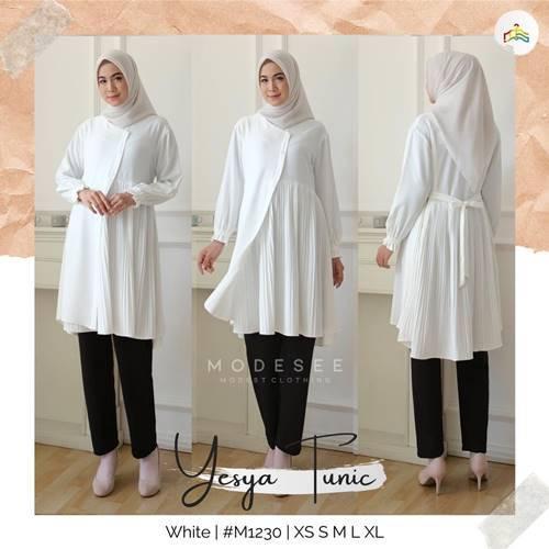 TUNIK WANITA PUTIH MODEL PLISKET / TUNIK PLISKET