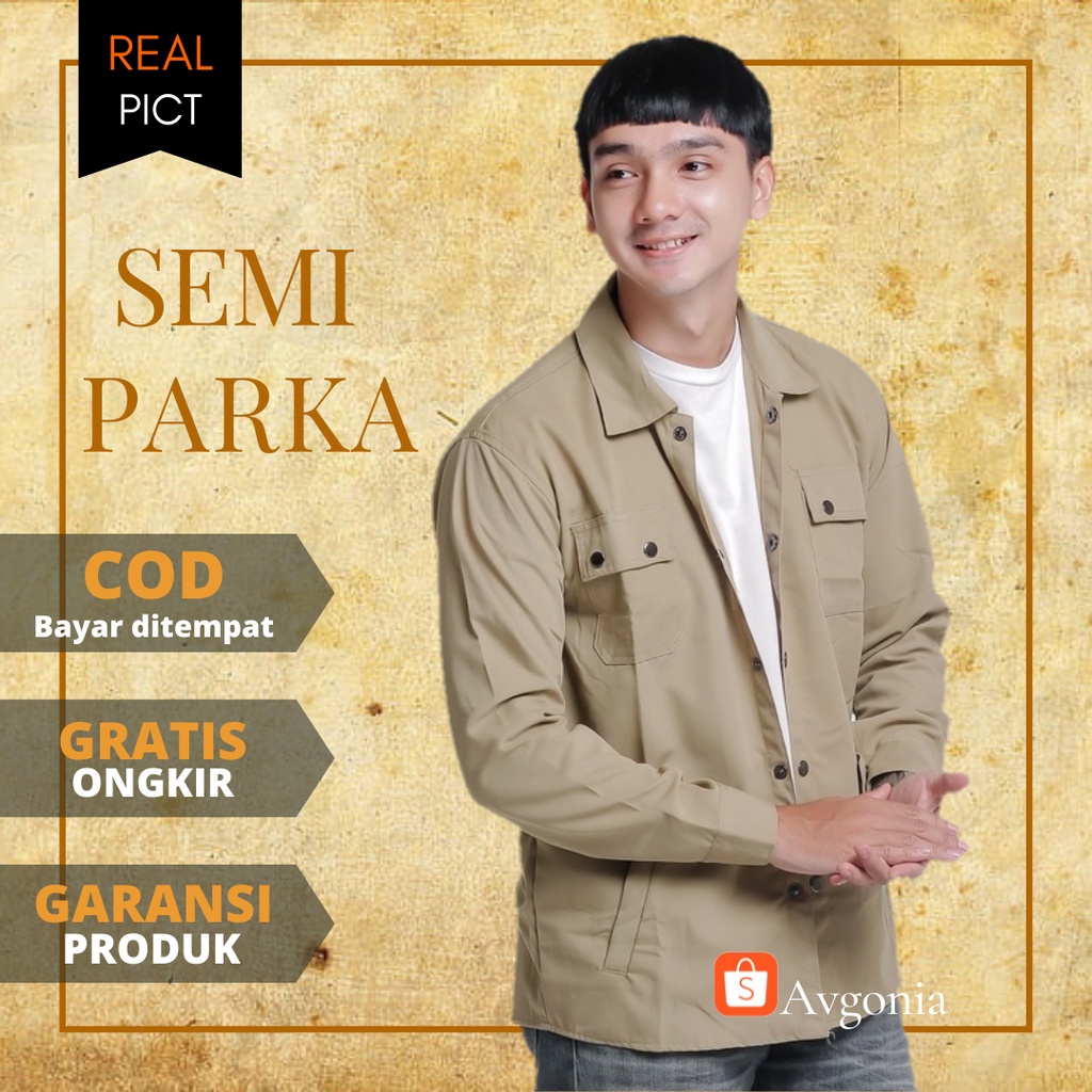 Jaket Cowok Semi Parka Pria Polos Canvas Ukuran M L XL XXL