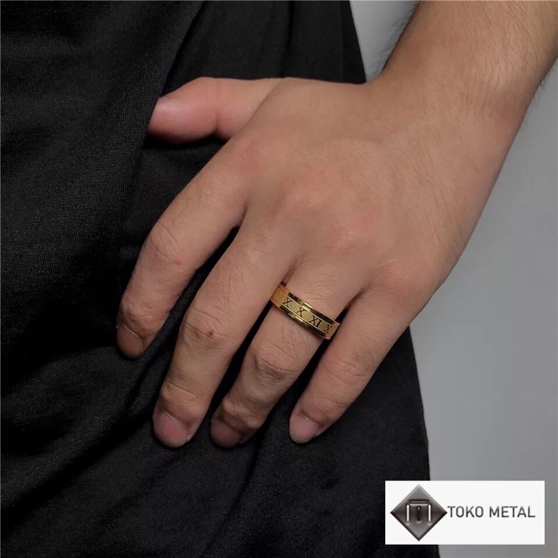 Cincin Titanium Motif Romawi Anti karat Pria &amp; Wanita [ Toko Metal ]