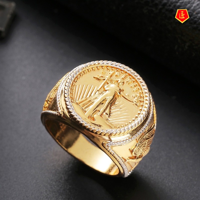 [Ready Stock]Personalized Double Eagle Gold Coin Shape Ring