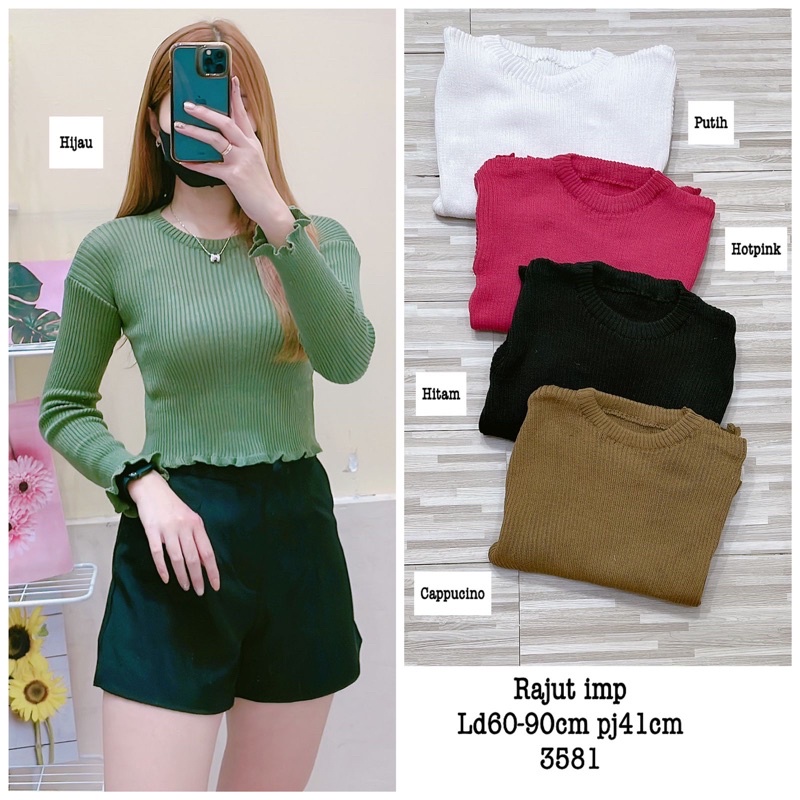 Crop Top Atasan Rajut Kriwil Lengan Panjang - Crop Wanita Terbaru