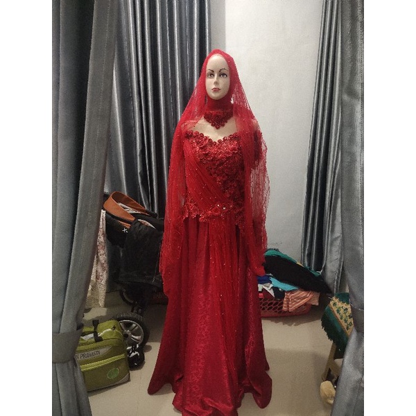 kebaya pengantin merah