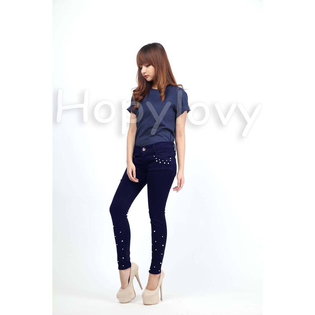 HOPYLOVY SALE - Celana Panjang Jeans Skinny Wanita Kombi Mutiara NICOLE