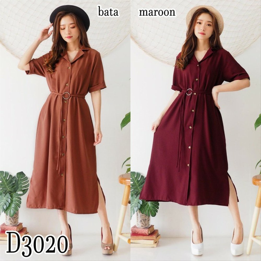 DRESS WANITA CASUAL MAXY LENGAN PENDEK FREE BELT D3020