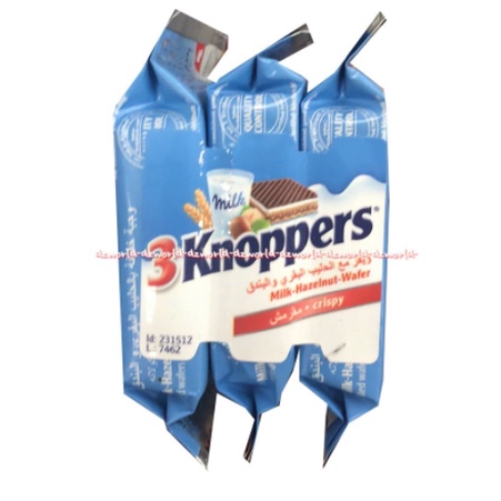 Knoppers Milk Hazelnut 3pcs Wafer Crispy Rasa Hazelnut dan Susu Knopers Knopper Knoper Biskuit Waffer Coklat Hazel