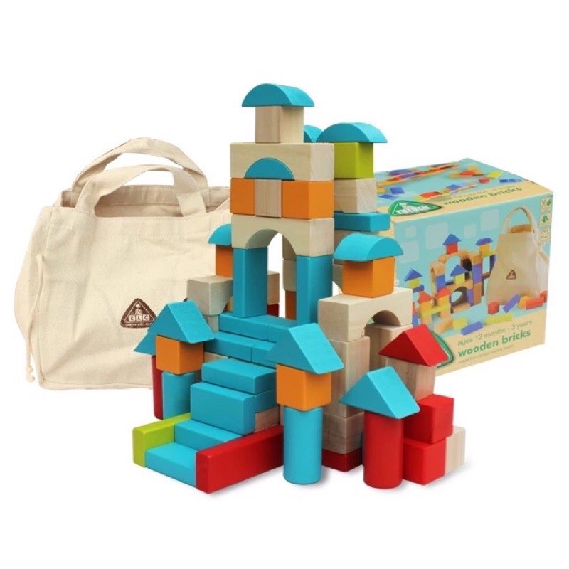 Elc wooden bricks 100 blocks - mainan balok anak - mainan edukasi anak - hadiah anak cowok cewek