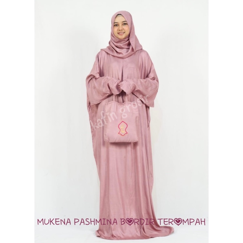 Mukena Pasmina Terusan Bordir Terompah New Pashmina Jumbo Hadramaut Rayon Murah Mukenah Dewasa Warna Polos