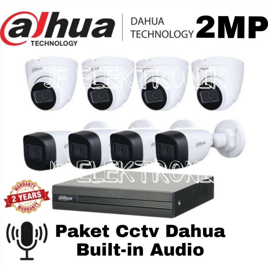 Paket Cctv Dahua 8 Channel 8 Kamera 2mp Built-in Audio Komplit Tinggal Pasang