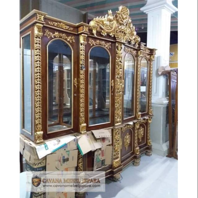 lemari hias jati shima , lemari pajangan mewah