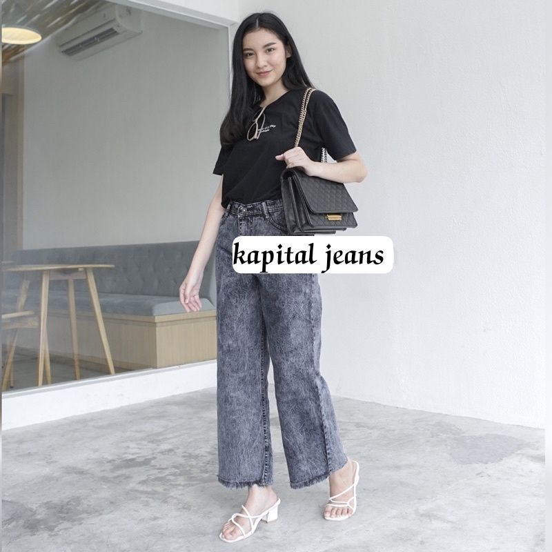 CELANA WANITA KULOT JEANS RAWIS HIGHWAIST PANJANG