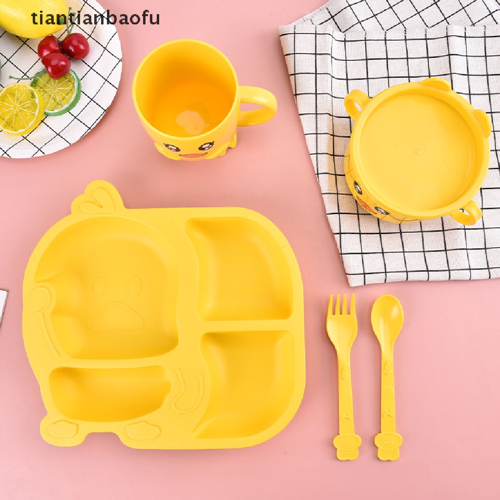 Tiantianbaofu Set Piring Makan Bayi / Anak Desain Kartun Bebek Kuning Kecil