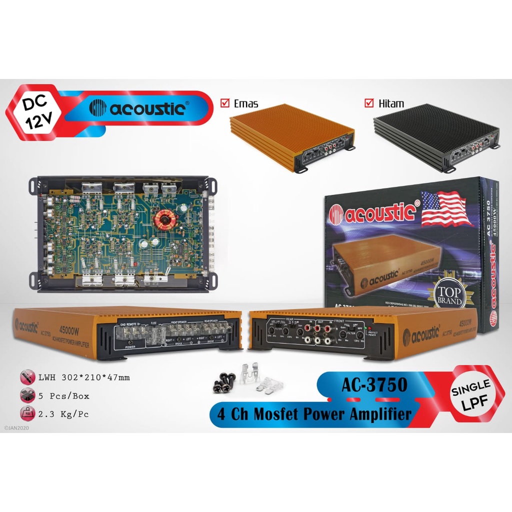 Jual Power Ampli Mobil Acoustic AC-3750 4 Channel Mosfet Power