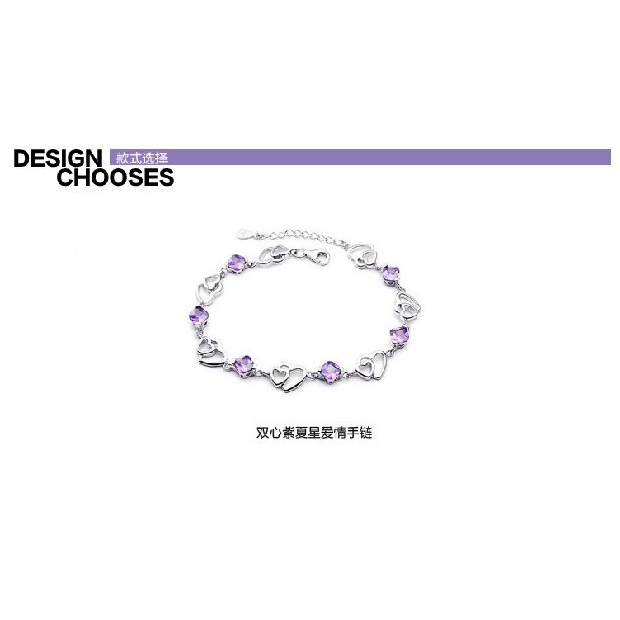 Gelang Bahan Stainless Steel Lapis Silver Desain Hati Ganda Gaya Korea Untuk Wanita