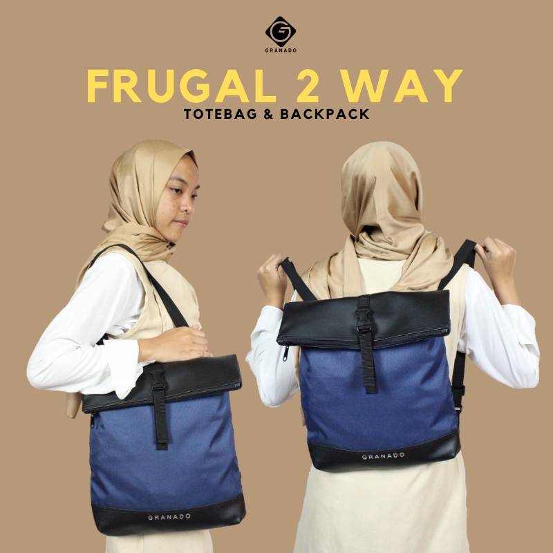 Tote Bag Backpack Frugal 2Way Granado Biru Navy Cewek Cowok - Walter Bag