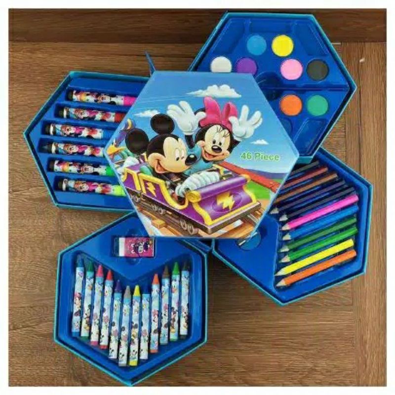 HH5 Alat Mewarnai 46pcs Peralatan Menggambar Melukis Edukasi Anak SD SMP Crayon Pensil Warna Cai Air