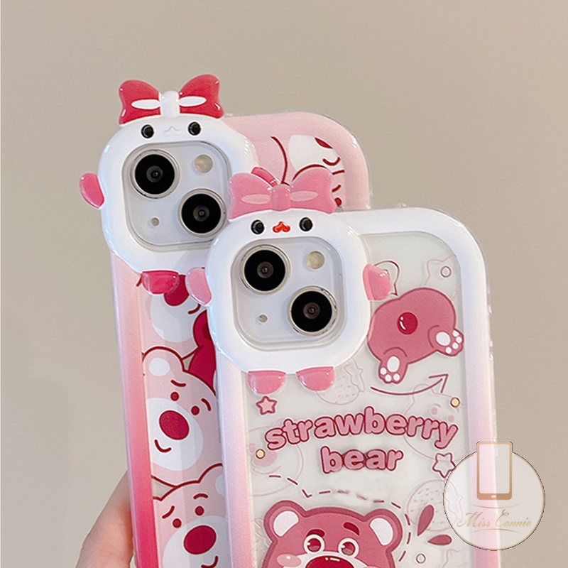 Soft Case TPU Motif Kartun Little Monster Strawberry Bear 3D Untuk IPhone 11 13 12 14 Pro MAX 6 6S 7 8 Plus XR X XS MAX SE