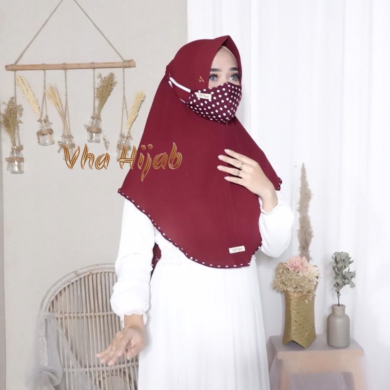 SALE CUXI GUDANG Khimar AUDY SET POLKADOT MASKER CONNECTOR