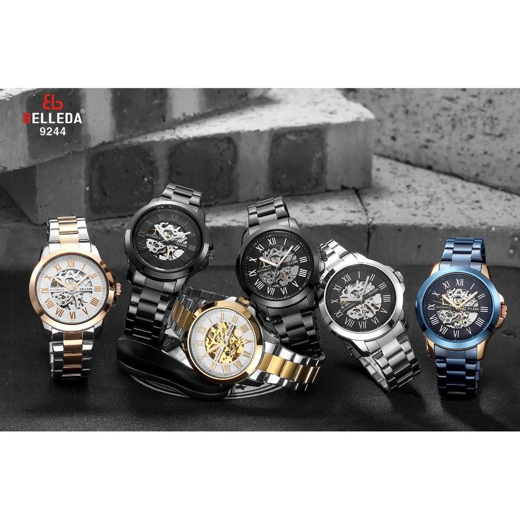 BELLEDA 9244 - Jam Tangan Pria Automatic Anti Air Original Luxury Stainless Steel（Free BOX +Garansi) Water Resist 50M