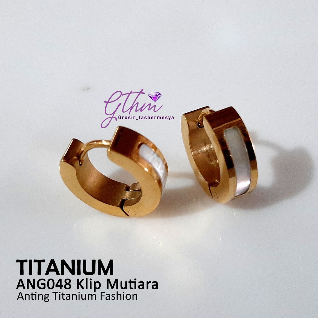 Anting titanium pearl ang048 klip mewah anti karat