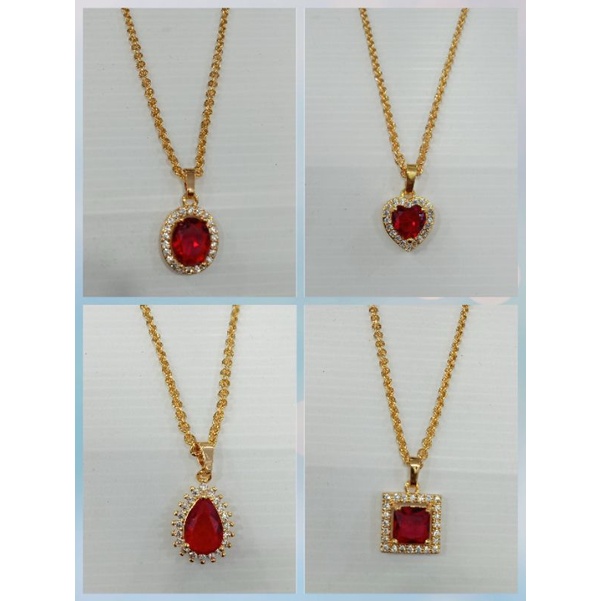 Kalung xuping wanita berlapis emas dengan permata merah UK45cm