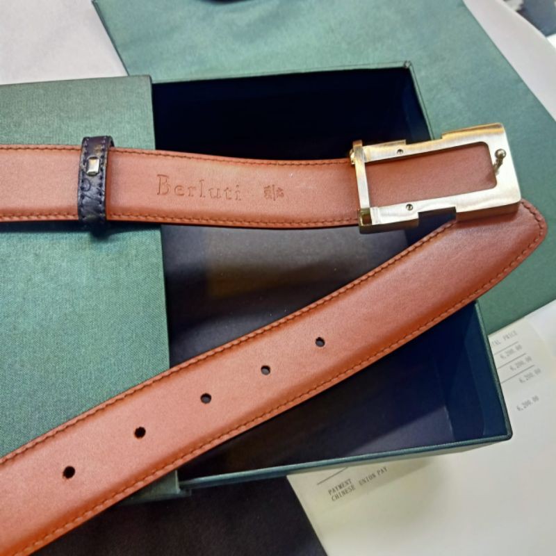 Ikat Pinggang Berluti  Mirror Belt/Gesper Kulit Asli Impor