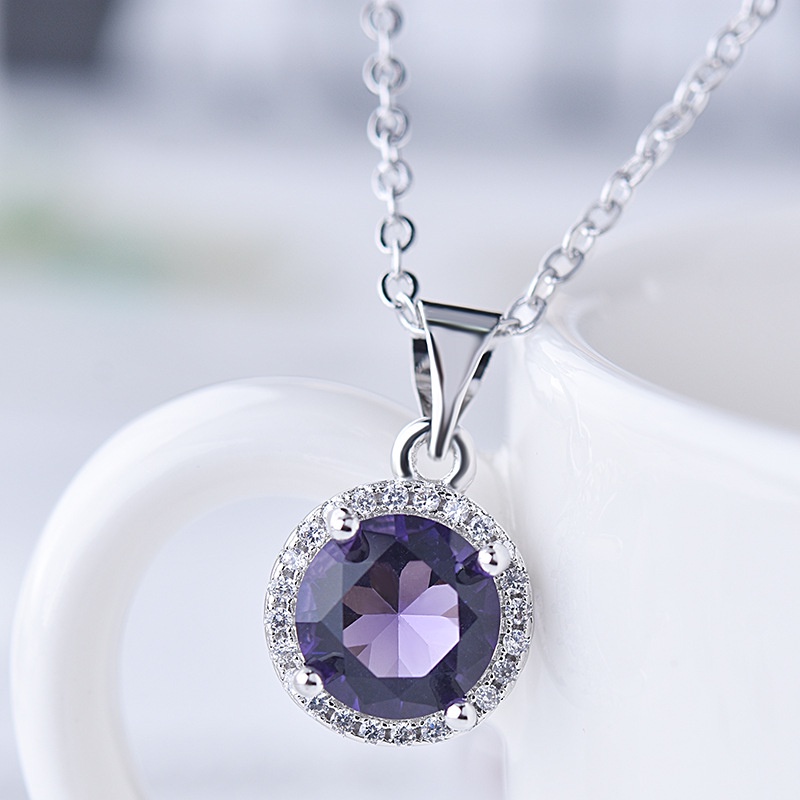 [Ready Stock]Japanese and Korean Fashion S925 Silver Classic round Carat Zircon Necklace Vintage
