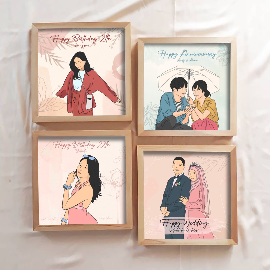 

Kado Custom Sketch Illustration Pigura Kayu 20x20cm