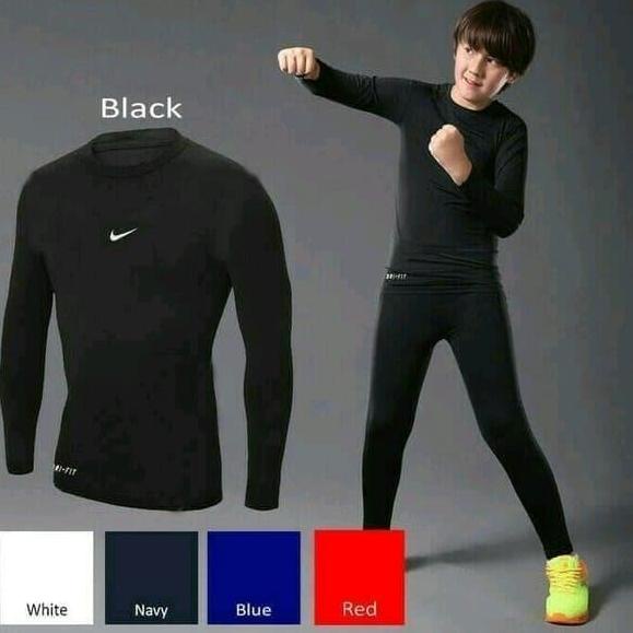 Baju Manset Anak Laki Laki Lengan Panjang 8-15 tahun Baselayer Murah Polos Hitam Buat Olahraga Lari 
