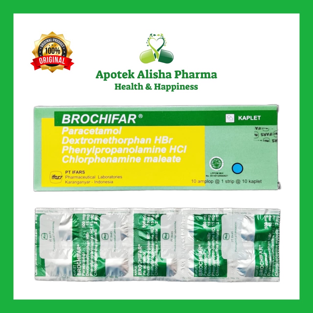 Brochifar Tablet (Strip 10tablet) - Brochipar Tablet Obat Batuk/Flu/Pilek/Panas/Demam/Pusing/Sakit Kepala/Brosipar Tablet