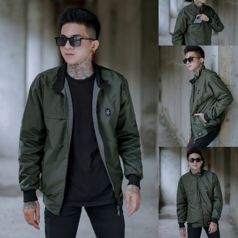 ARS JAKET PRIA CASUAL SIMPLE ORIGINAL REBEL ID / JAKET MOTOR PRIA / JAKET BOMBER / JAKET SGM-Hijau Army | SGM