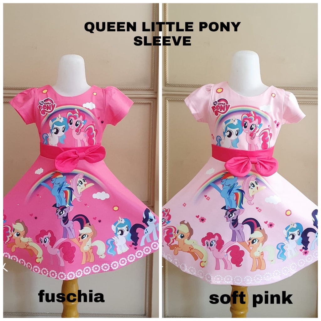 DRESS PESTA ANAK MOTIF QUEEN LITTLE PONY IMPORT PINK LUCU / GAUN PESTA ULANG TAHUN ANAL UNICORN