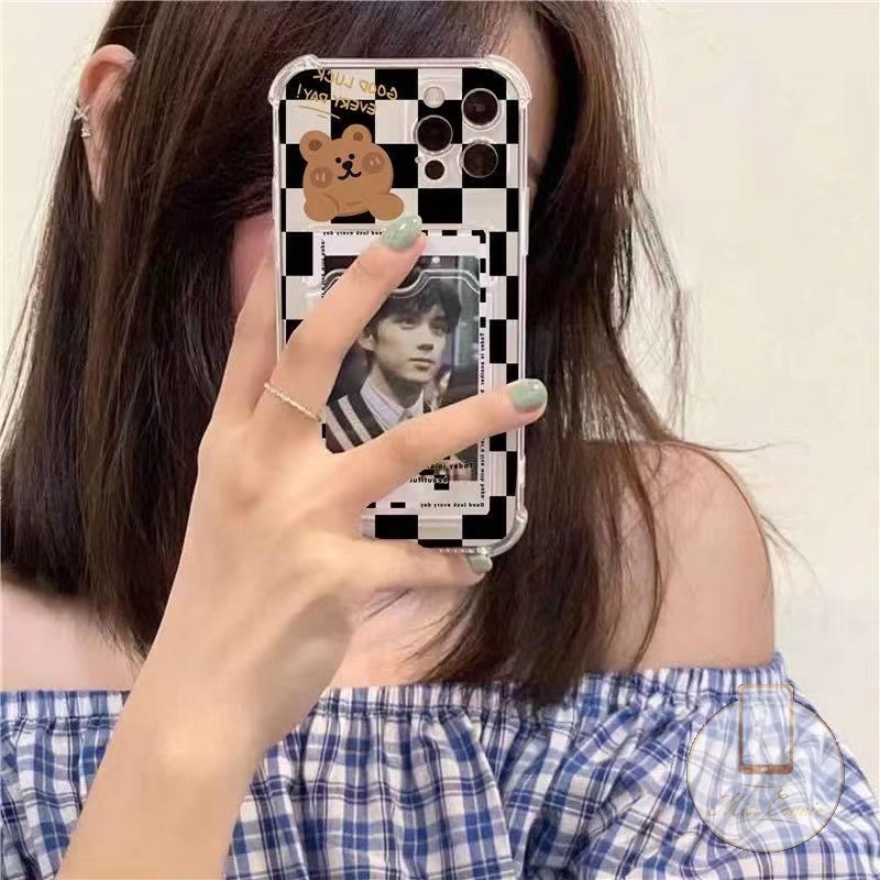 Soft Case Dompet Kartu Transparan Tahan Banting Motif Kartun Beruang Untuk iPhone 7Plus 8Plus 6 6s Plus 11 13 12 14 Pro Max XR 7 8 Plus X XS Max SE 2020