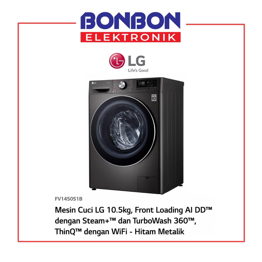 LG Mesin Cuci Front Loading 10.5KG FV1450S1B Inverter ThinQ Wifi