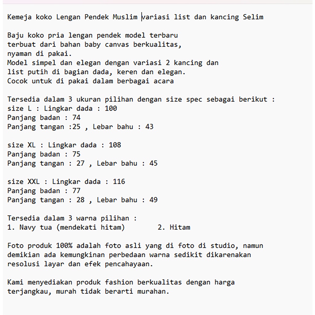 Kemeja koko Jumbo Lengan Pendek Muslim variasi list dan kancing Selim JCCollections Baju Koko Pria