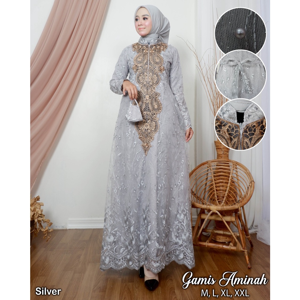 Gamis aminah terbaru rekomendasi gamis tulle aminah gamis pesta gamis kondangan/gamis terbaru/gamis murah /gamis premium/gamis terlaris /gamis 2022 /kebayashopp /warna Maron silfer navy lavender cream mocca pink gamis 2023