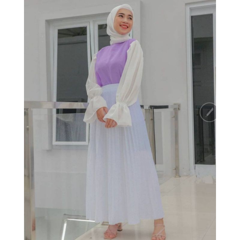 Rok plisket premium import LILAC flare skirt rok dewasa polos allsize fit to jumbo XXL 1kg muat 4pcs