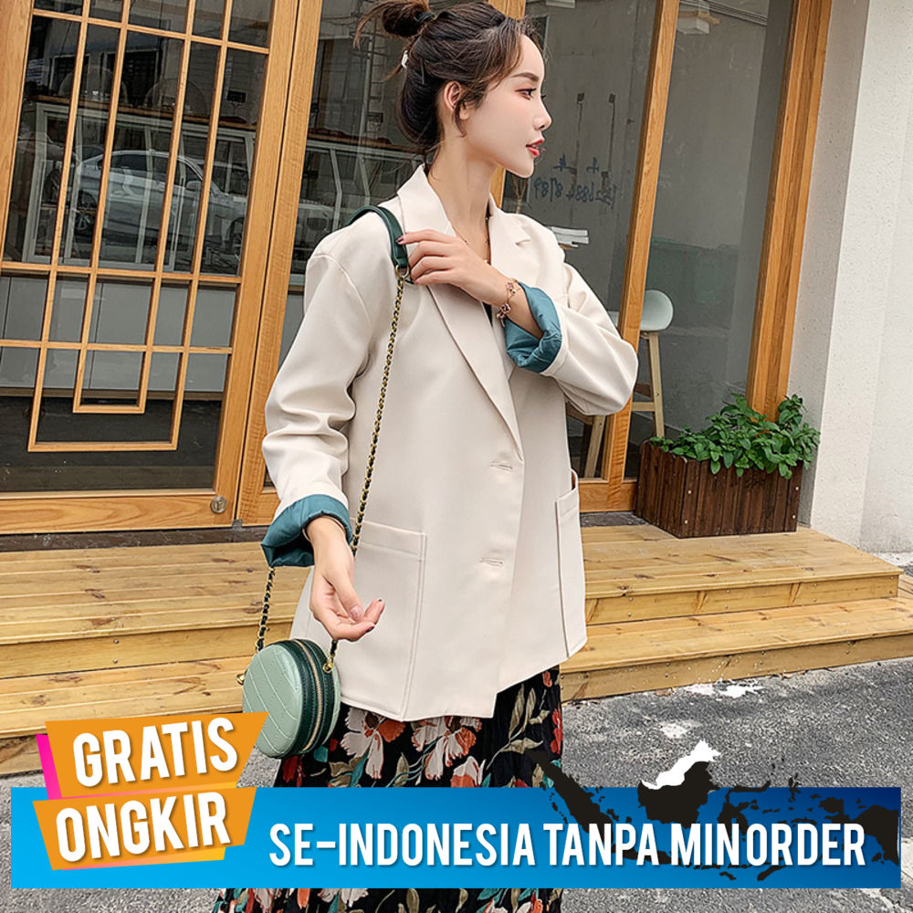 Blazer In Net Merah Tren Setelan Kasual Longgar Chic