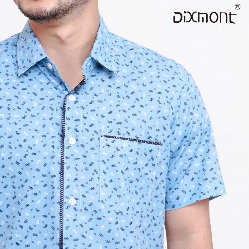 Dixmont Kemeja Pria Basic Formal Motif Lengan Pendek Hem MS01121