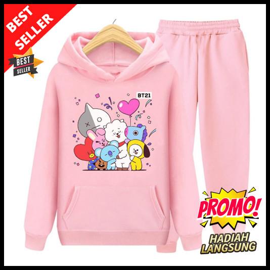 Setelan Hoodie Sweater Korea Bts 21 Anak Perempuan (Dapat Hadiah)