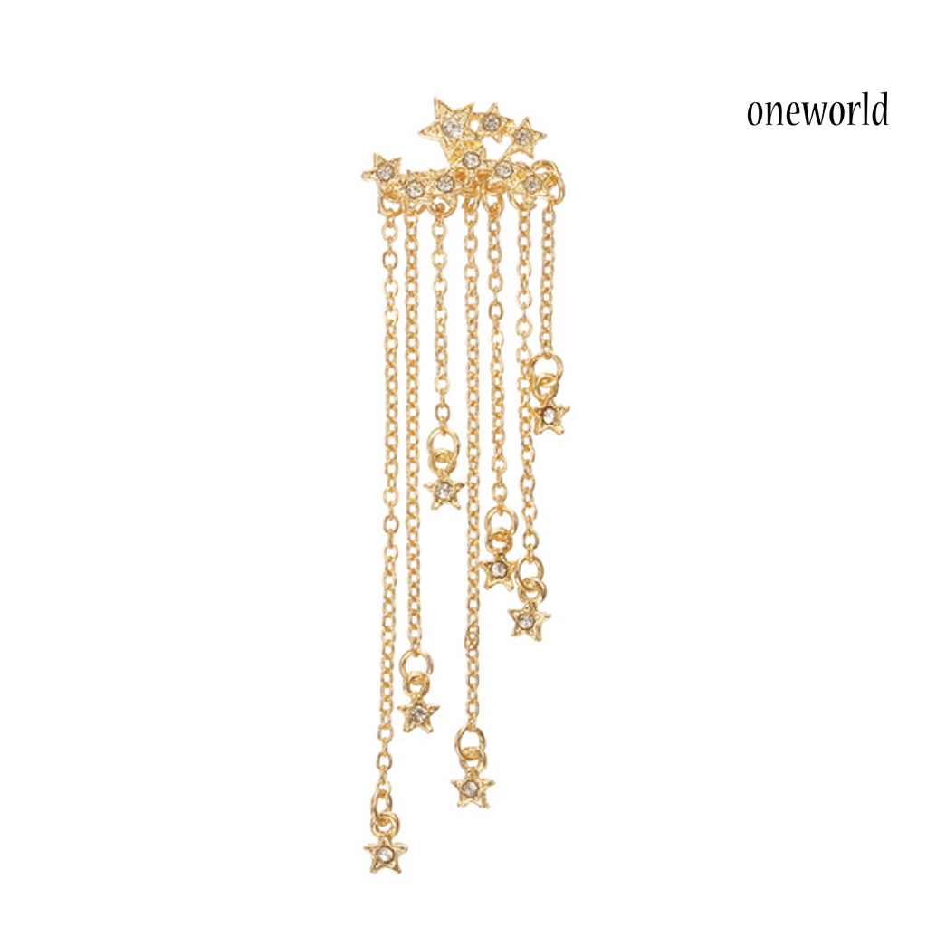 OW@ 1Pc Eardrop Tassel Design Safe Alloy Rhinestone Stars Chain Ear Jacket for Women