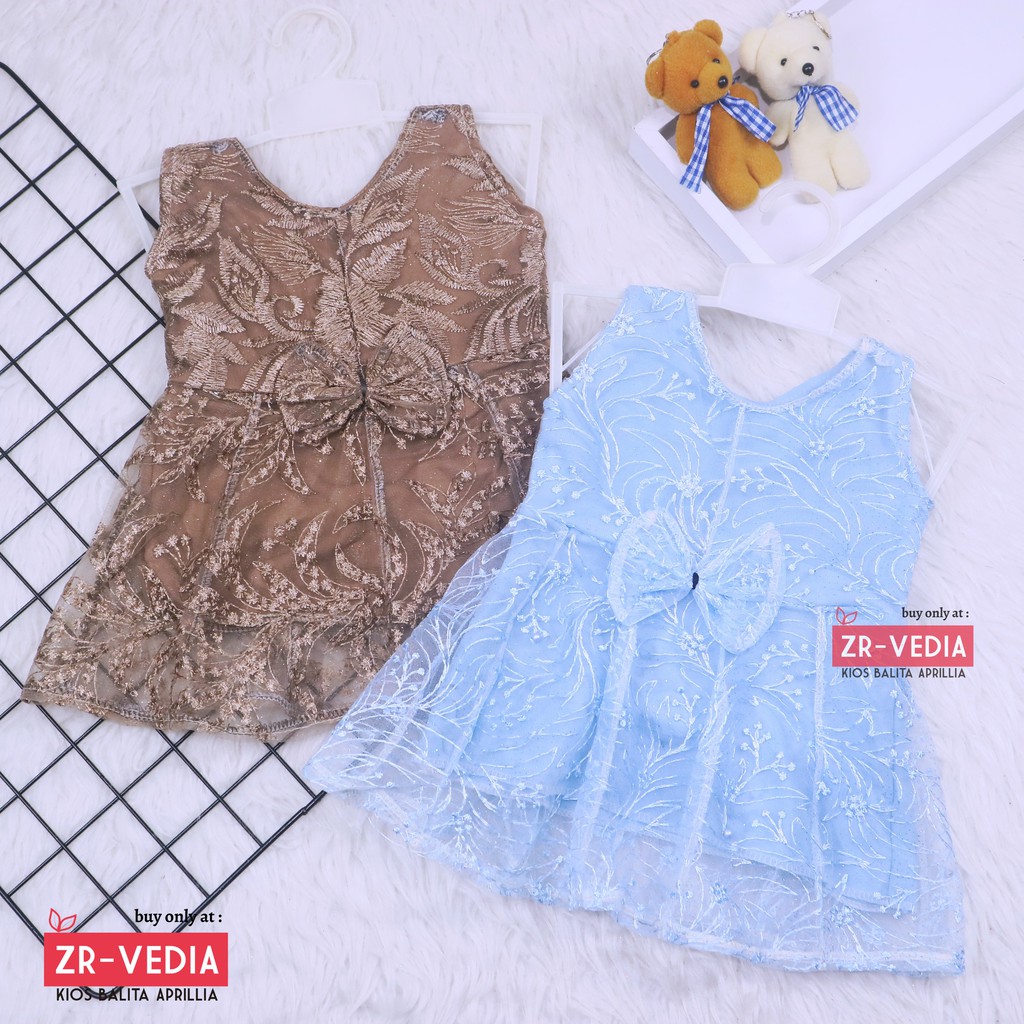 Dress Keira uk 6-12 Bulan / Gaun Brukat Pesta Kondangan Baju Baby Import Dres Brukat Kensi Anak