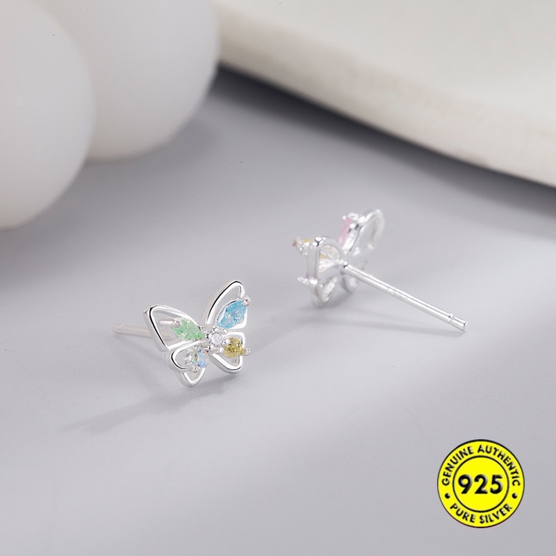 Anting Tusuk Model Kupu-Kupu Kristal Warna-Warni Untuk Wanita