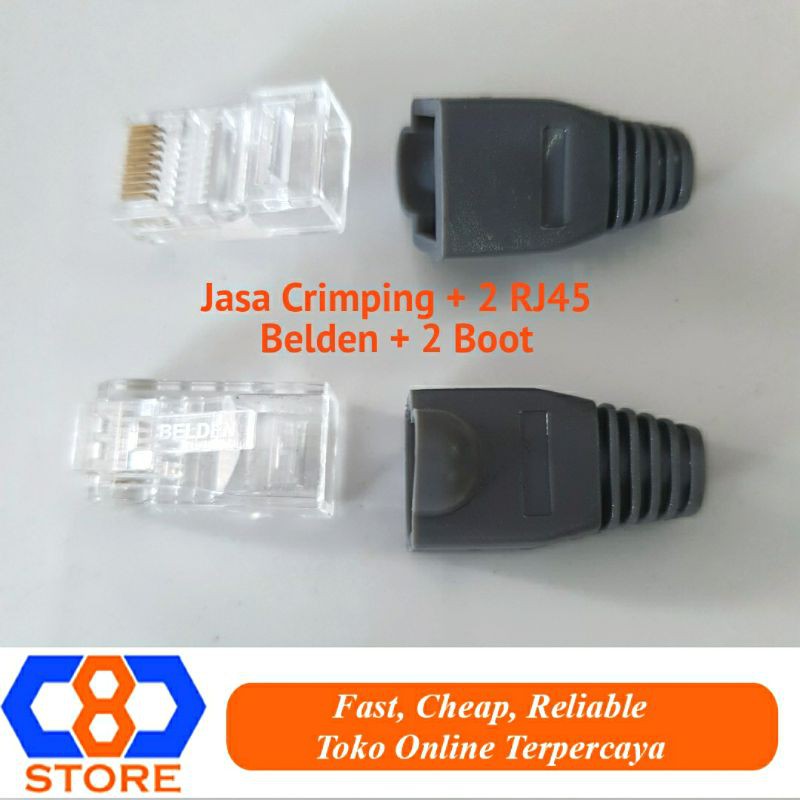 2 PASANG RJ45 BELDEN CAT 5 DAN BOOT