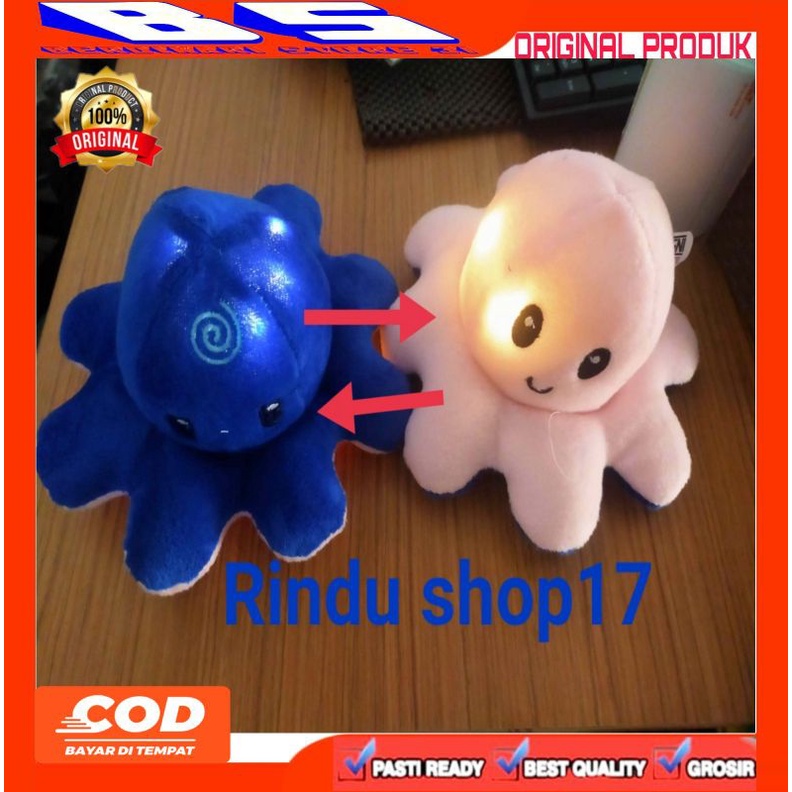 Boneka Gurita Octopus Bolak - Balik Dua Sisi Reversible MENYALA