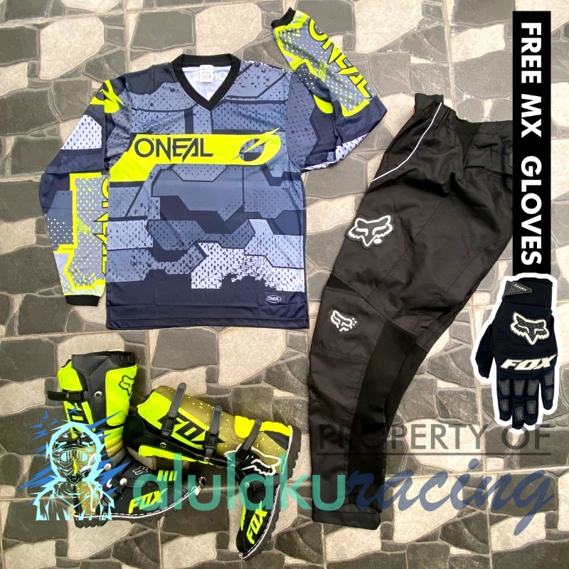 Jersey, Celana, Sarung Tangan &amp; Sepatu Fullprint with Protectors Fullset MX Trail Motocross - Paket Bundling ONCTFG110104-F41