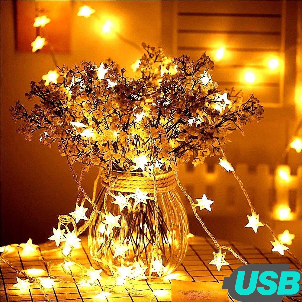 Lampu Pesta Xmas Festival Tenaga USB Dekorasi Rumah Lampu Peri String Bintang 20led